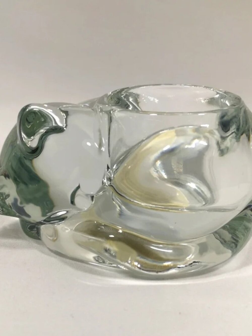 2/$10 Vintage Indiana Clear Glass Sleeping Cat Votive Tealight Candle Holder - Picture 2 of 4